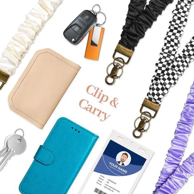 Alt view image 7 of 7 - Scrunchie Lanyard with ID Badges Holder for Women, Stretchy Lanyards for Teachers, Cute Neck Lanyard for Keys(Checkered)