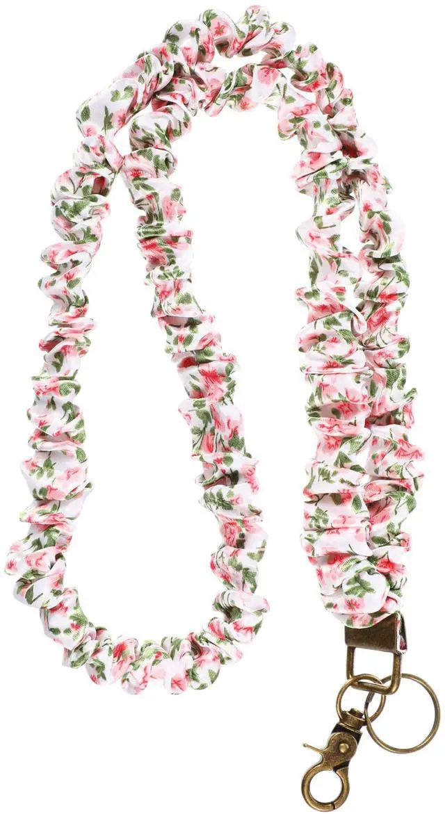 Main image of Teacher Scrunchie Lanyards for ID Badges Keys Cute Neck Stretchy Lanyards Retractable Keychain Holder for Women Ladies(Pink Flower)