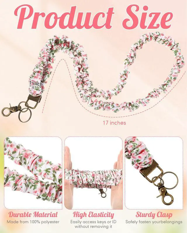 Alt view image 2 of 7 - Teacher Scrunchie Lanyards for ID Badges Keys Cute Neck Stretchy Lanyards Retractable Keychain Holder for Women Ladies(Pink Flower)