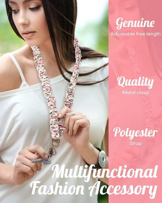 Alt view image 3 of 7 - Teacher Scrunchie Lanyards for ID Badges Keys Cute Neck Stretchy Lanyards Retractable Keychain Holder for Women Ladies(Pink Flower)