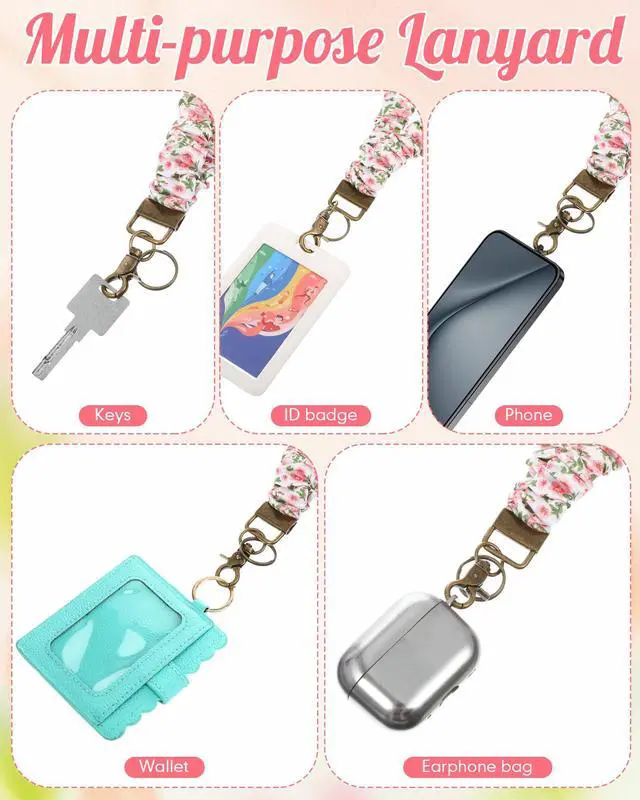 Alt view image 5 of 7 - Teacher Scrunchie Lanyards for ID Badges Keys Cute Neck Stretchy Lanyards Retractable Keychain Holder for Women Ladies(Pink Flower)