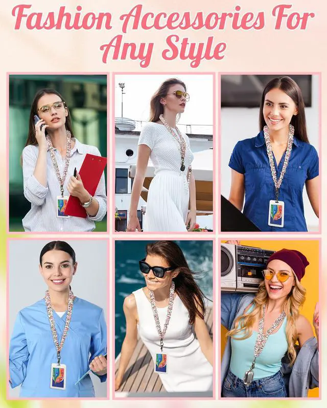 Alt view image 7 of 7 - Teacher Scrunchie Lanyards for ID Badges Keys Cute Neck Stretchy Lanyards Retractable Keychain Holder for Women Ladies(Pink Flower)