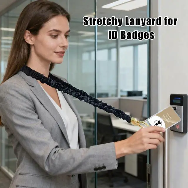 Alt view image 4 of 7 - Scrunchie Lanyard for ID Badges, Retractable Teacher Lanyards Stretchy Lanyards for Keys Neck Lanyard with Keychain Holder for Women Ladies, Black