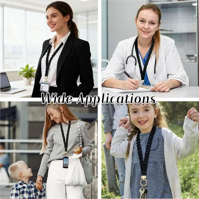 Alt view image 5 of 7 - Scrunchie Lanyard for ID Badges, Retractable Teacher Lanyards Stretchy Lanyards for Keys Neck Lanyard with Keychain Holder for Women Ladies, Black