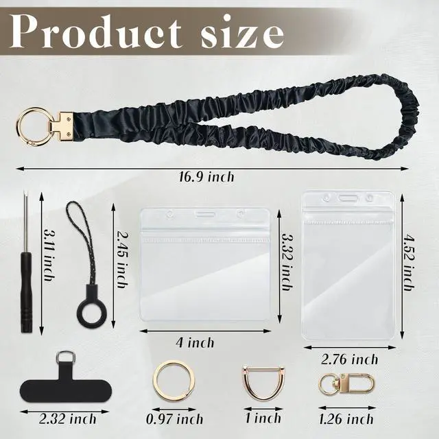 Alt view image 2 of 7 - Scrunchie Lanyard for ID Badges, Retractable Teacher Lanyards Stretchy Lanyards for Keys Neck Lanyard with Keychain Holder for Women Ladies, Black