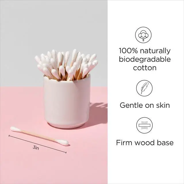 Alt view image 2 of 6 - Cotton Swabs, Sturdy Wood Base, 375 ct. 1-Pack - Super Soft for Sensitive Skin, Gentle on Face, Makeup and Beauty Applicator, Nail Polish Removal, 3 inches long for Beauty, Personal Care,Crafts