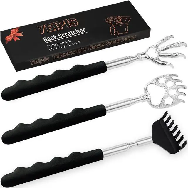 Main image of 3 Pack Back Scratcher Metal Portable Telescoping with Rubber Handles, Extendable Back Massager Tool with Beautiful Box, White Elephant Stocking Stuffers Gifts for Men Women Christmas Presents