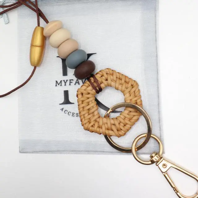 Alt view image 3 of 6 - Teacher Lanyard for Id Badge Keys Cute Silicone Beaded Lanyards for Women Boho Wood Bead Lanyard Card Holder for Student Nurse Employees (Model B)
