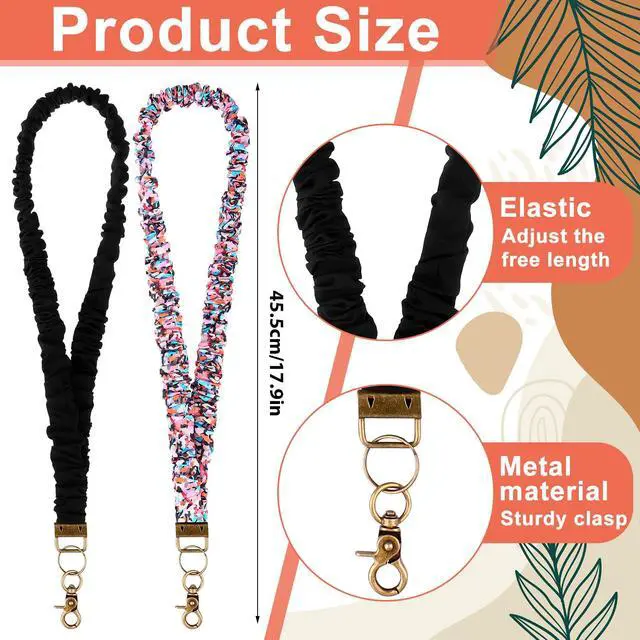 Alt view image 2 of 7 - 2 Pack Scrunchie Lanyards for ID Card and Keys Scrunchy Cute Neck Keychain With Clip Closure Retractable Breakaway scrunchie Lanyard Stretchy Lanyards for Teachers, Nurse Cruise Ship, 2 Styles