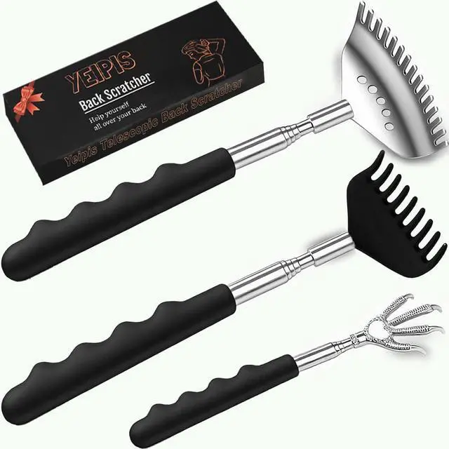 Main image of 3pcs Upgraded Back Scratcher Massager, Telescoping Back Massage Stocking Stuffers for Men in a box with Eagle Claw, 9-teeth Rake Claw and 15-teeth Rake Claw, Rubber Handle, White Elephant Gifts