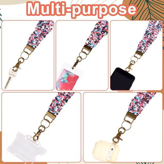 Alt view image 6 of 7 - 2 Pack Scrunchie Lanyards for ID Card and Keys Scrunchy Cute Neck Keychain With Clip Closure Retractable Breakaway scrunchie Lanyard Stretchy Lanyards for Teachers, Nurse Cruise Ship, 2 Styles
