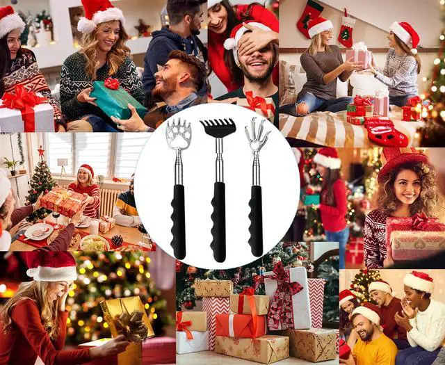 Alt view image 7 of 7 - 3 Pack Back Scratcher Metal Portable Telescoping with Rubber Handles, Extendable Back Massager Tool with Beautiful Box, White Elephant Stocking Stuffers Gifts for Men Women Christmas Presents