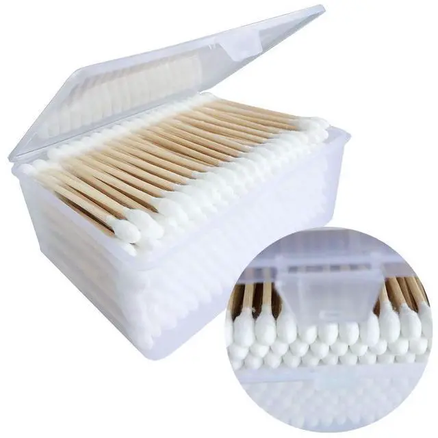 Main image of 400Pcs Wood Stick Cotton Swabs, Natural Wooden,Cotton Head Full and Compact