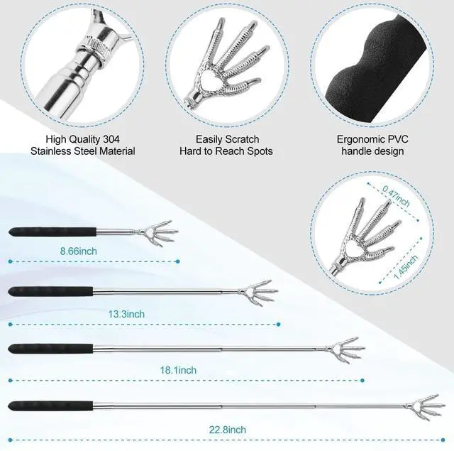 Alt view image 3 of 7 - 3pcs Upgraded Back Scratcher Massager, Telescoping Back Massage Stocking Stuffers for Men in a box with Eagle Claw, 9-teeth Rake Claw and 15-teeth Rake Claw, Rubber Handle, White Elephant Gifts