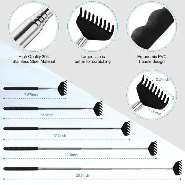 Alt view image 4 of 7 - 3pcs Upgraded Back Scratcher Massager, Telescoping Back Massage Stocking Stuffers for Men in a box with Eagle Claw, 9-teeth Rake Claw and 15-teeth Rake Claw, Rubber Handle, White Elephant Gifts