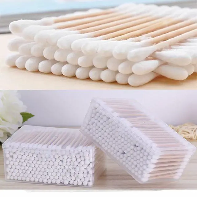 Alt view image 2 of 7 - 400Pcs Wood Stick Cotton Swabs, Natural Wooden,Cotton Head Full and Compact