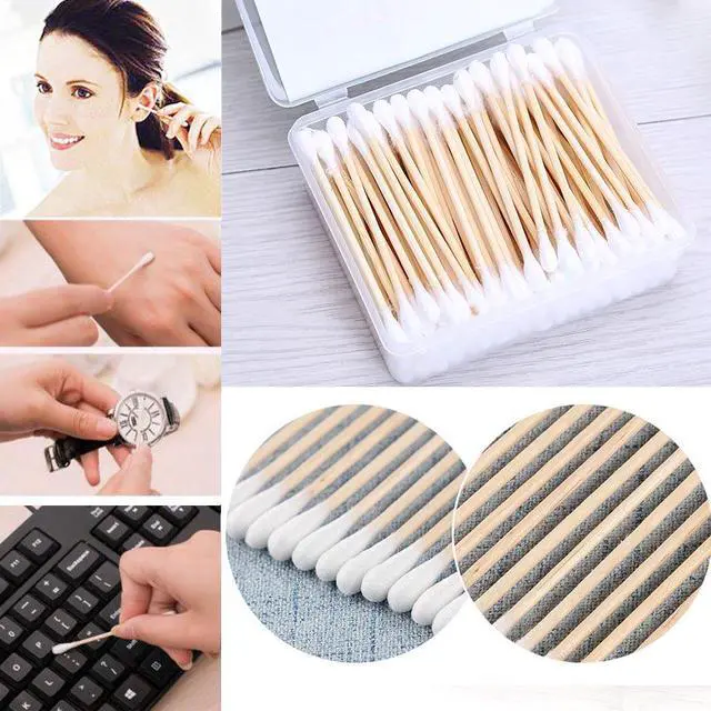 Alt view image 3 of 7 - 400Pcs Wood Stick Cotton Swabs, Natural Wooden,Cotton Head Full and Compact