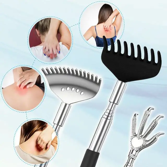 Alt view image 2 of 7 - 3pcs Upgraded Back Scratcher Massager, Telescoping Back Massage Stocking Stuffers for Men in a box with Eagle Claw, 9-teeth Rake Claw and 15-teeth Rake Claw, Rubber Handle, White Elephant Gifts