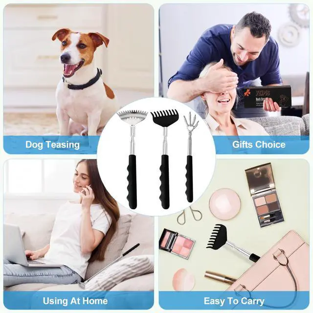 Alt view image 7 of 7 - 3pcs Upgraded Back Scratcher Massager, Telescoping Back Massage Stocking Stuffers for Men in a box with Eagle Claw, 9-teeth Rake Claw and 15-teeth Rake Claw, Rubber Handle, White Elephant Gifts