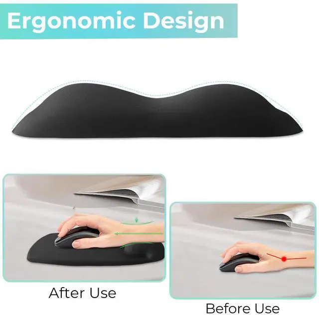 Alt view image 2 of 7 - Mouse Pad with Wrist Rest Support, Ergonomic Mousepad with Comfortable Gel Cushion, Gaming Mouse Pad with Smooth Lycra Surface & Non-Slip PU Base, for Home Office Computer Laptop, Black