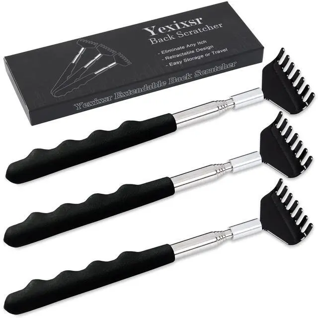 Main image of 3 Pack Back Scratcher Extendable Metal Back Scratcher for Men Women Adults, Telescoping Back Massager with Rubber Handles, Christmas Gift Stocking Stuffers