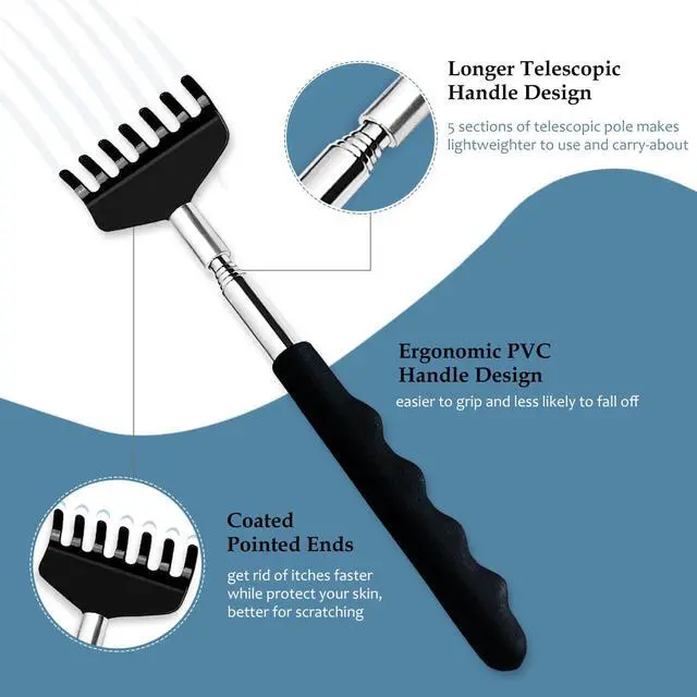 Alt view image 2 of 7 - 3 Pack Back Scratcher Extendable Metal Back Scratcher for Men Women Adults, Telescoping Back Massager with Rubber Handles, Christmas Gift Stocking Stuffers