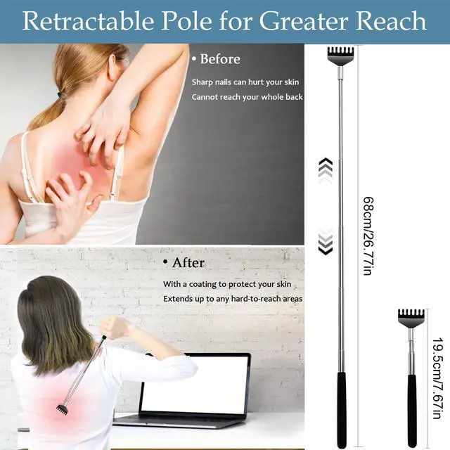 Alt view image 3 of 7 - 3 Pack Back Scratcher Extendable Metal Back Scratcher for Men Women Adults, Telescoping Back Massager with Rubber Handles, Christmas Gift Stocking Stuffers