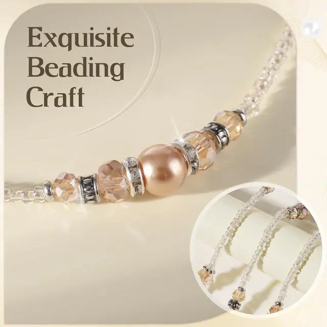 Alt view image 3 of 7 - Teacher Lanyards for Id Badges and Keys, Beaded Badge Lanyard with Retractable Reel Pearl Necklace Cute Lanyards for Women (Gold)