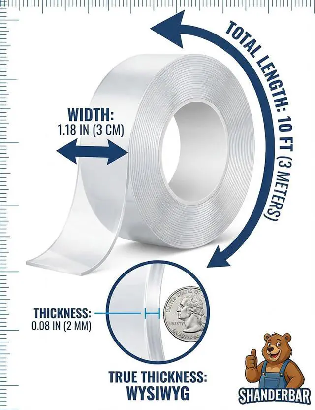 Alt view image 2 of 7 - Nano Double Sided Tape Heavy Duty - 9.8ft Removable Clear Mounting Tape for Walls, Carpet, Rug & DIY Strong Two Sided Adhesive Tape No Residue, Washable, Traceless