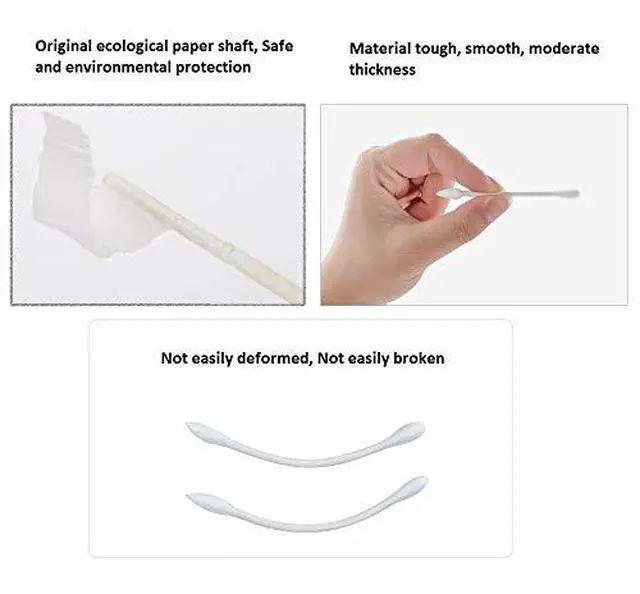 Alt view image 3 of 5 - Cotton Swabs 800 Pieces, Double Precision Tips with Paper Stick, 4 Packs of 200 Pieces (Round+Pointed Shape)