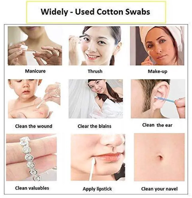 Alt view image 5 of 5 - Cotton Swabs 800 Pieces, Double Precision Tips with Paper Stick, 4 Packs of 200 Pieces (Round+Pointed Shape)