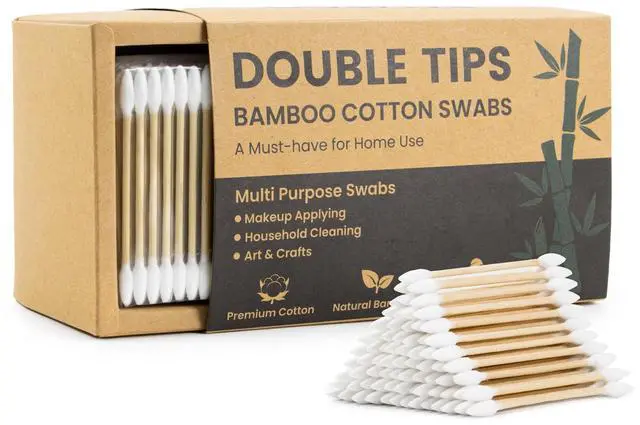 Main image of Pointed Cotton Swabs 600 Count with Paper Box, Double Precision Tips with Bamboo Sticks, Pointy Cotton Buds for Makeup Nail Care and Crafts