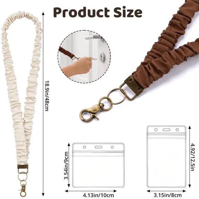 Alt view image 3 of 7 - Stretchable Lanyard Scrunchie with ID Holders, 4 Pack Pure Color Teacher Lanyard, Cute Teacher Lanyard Scrunchie & Scrunchie Lanyard Teacher for School Nurse Teacher Appreciation Gifts