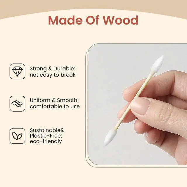 Alt view image 4 of 6 - Pointed Cotton Swabs 600 Count with Paper Box, Double Precision Tips with Bamboo Sticks, Pointy Cotton Buds for Makeup Nail Care and Crafts