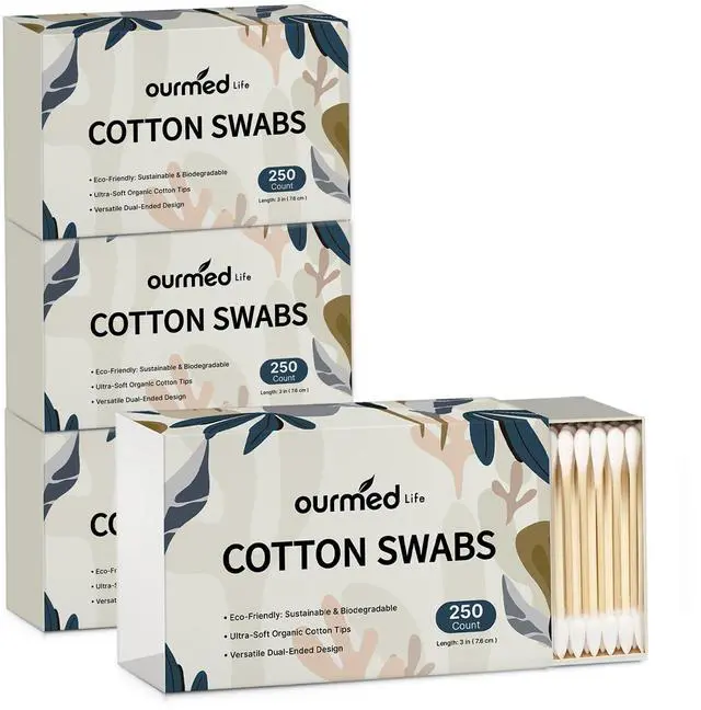 Main image of Cotton Swabs - Biodegradable Bamboo & Cotton, Double-Tipped Cleaning Swabs with Pointed & Round Tips, Hypoallergenic for Ear, Makeup, Eye Makeup Removal, Nail Polish Touch-Ups (1000 Ct)