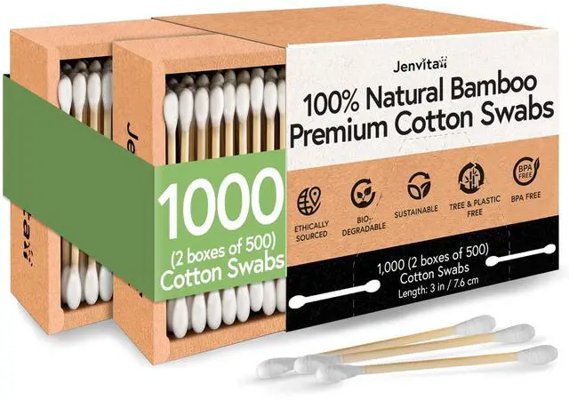 Main image of 100% Bamboo Cotton Swabs (1000-Pack) | Double Tipped Organic Cotton Swabs for Ears | Biodegradable Beauty & Personal Care Items | FSC Certified & Hypoallergenic | For All Ages & Pets