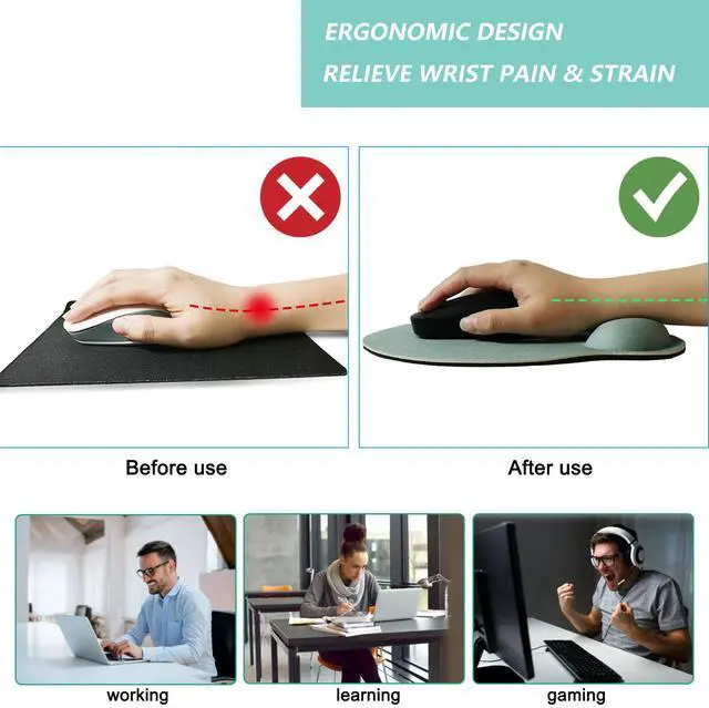 Alt view image 2 of 7 - Mouse Pad with Wrist Support, Ergonomic Mouse Pad with Memory Foam Wrist Rest Cushion, Non-Slip Rubber Base Gaming Mice Pad for Home Office Computer Laptop, Green