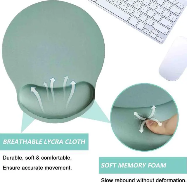 Alt view image 3 of 7 - Mouse Pad with Wrist Support, Ergonomic Mouse Pad with Memory Foam Wrist Rest Cushion, Non-Slip Rubber Base Gaming Mice Pad for Home Office Computer Laptop, Green