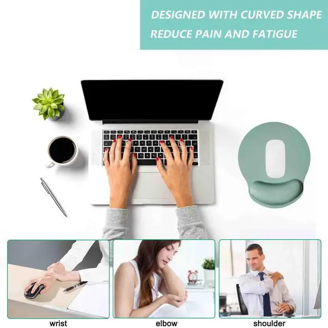 Alt view image 5 of 7 - Mouse Pad with Wrist Support, Ergonomic Mouse Pad with Memory Foam Wrist Rest Cushion, Non-Slip Rubber Base Gaming Mice Pad for Home Office Computer Laptop, Green