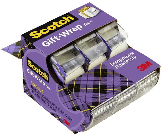 Main image of Giftwrap Tape, 3/4 in x 300 in, 3 Rolls - Satin-Finish Tape for Gift Wrapping