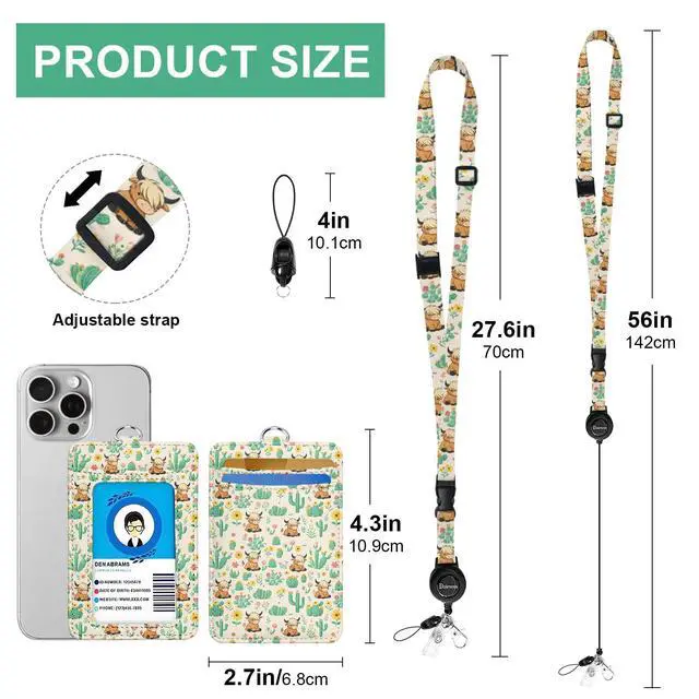 Alt view image 7 of 7 - Highland Cow Id Badge Holder with Retractable Badge Reel Clip, Detachable & Adjustable Lanyards for Id Badges, Leather RFID Card Holder for Women, Teachers, Nurses, Office Workers Gifts