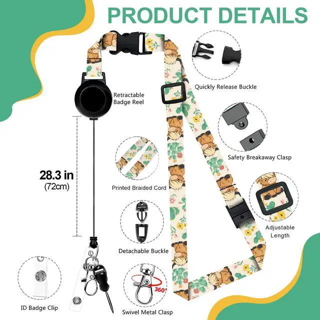 Alt view image 5 of 7 - Highland Cow Id Badge Holder with Retractable Badge Reel Clip, Detachable & Adjustable Lanyards for Id Badges, Leather RFID Card Holder for Women, Teachers, Nurses, Office Workers Gifts