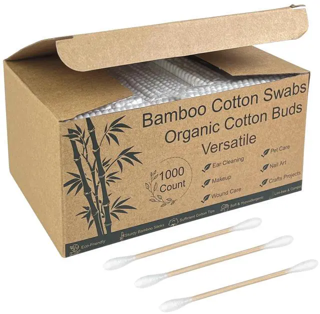 Main image of 1000 Count Natural Bamboo Cotton Tips, Organic Biodegradable Swab