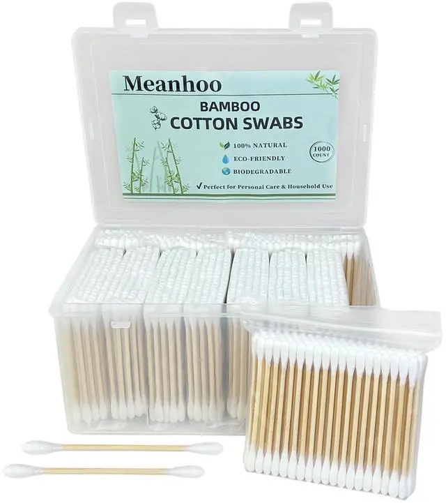 Main image of Bamboo Cotton Swabs, Soft Lint-Free Double Tips, 1000 Count Storage Box