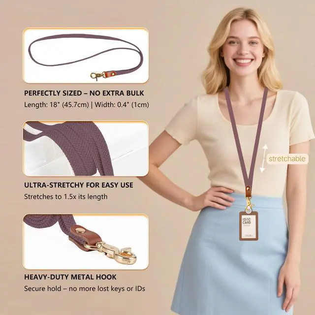 Alt view image 4 of 7 - Stretchy Neck Lanyard for ID Badge Holder,Thin Keychain Lanyards for Keys, ID Badges,Teacher Lanyard for Women/Men(Smoke Purple)