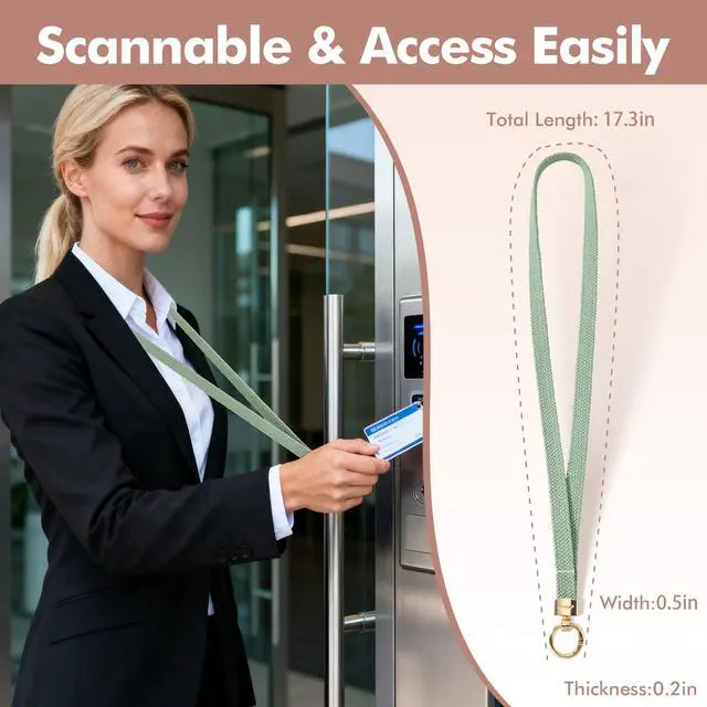 Alt view image 3 of 7 - Stretchy Cute Lanyards for ID Badges, Thin Teacher Lanyard for Key, Long Neck Keychain ID Badge Lanyards for Women/Men (Sage Green)