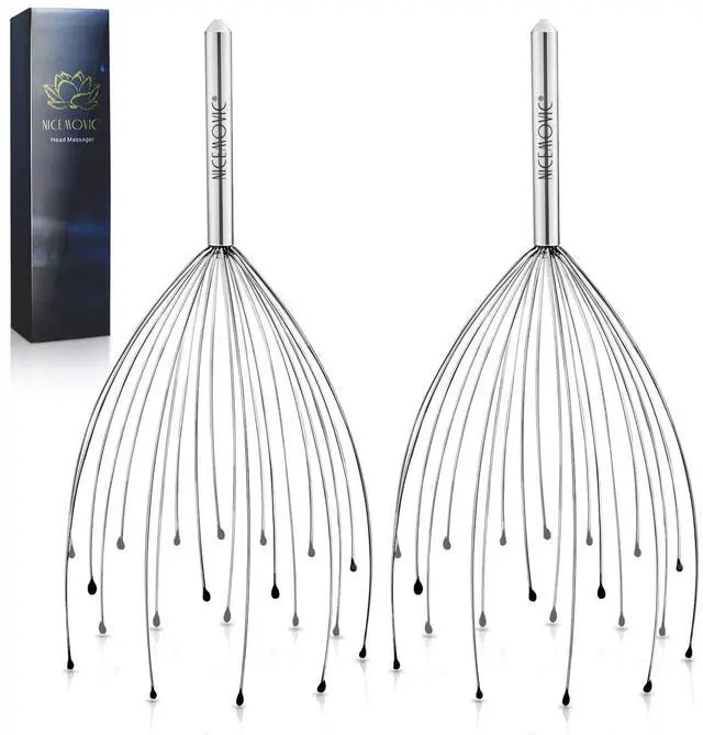 Main image of 2 Pack Head Scalp Massager, Stocking Stuffers Stress Relief Gifts for Women Men, 20 Fingers Scalp Head Scratcher for Hair Stimulation Body Relaxing (Silver & Silver)