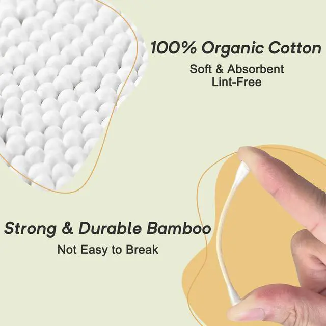 Alt view image 2 of 7 - Bamboo Cotton Swabs, Soft Lint-Free Double Tips, 1000 Count Storage Box
