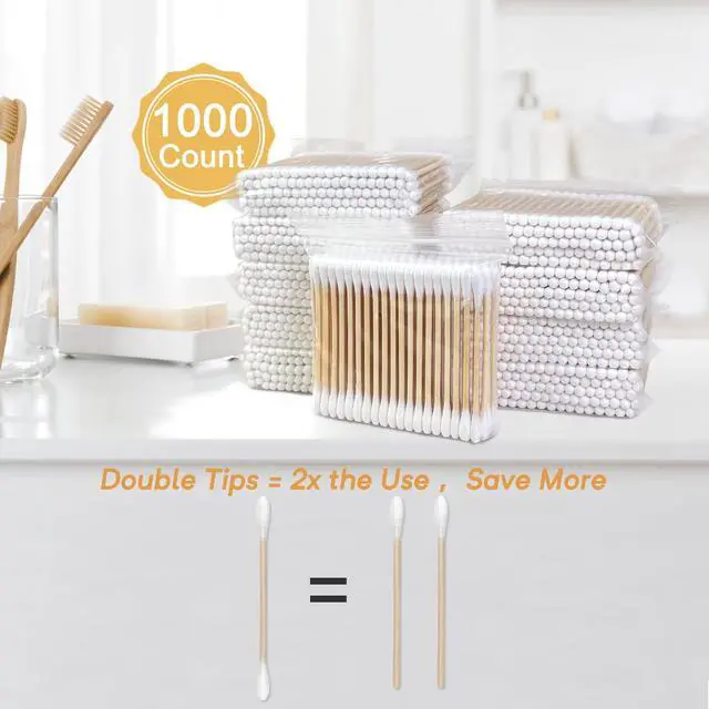 Alt view image 3 of 7 - Bamboo Cotton Swabs, Soft Lint-Free Double Tips, 1000 Count Storage Box