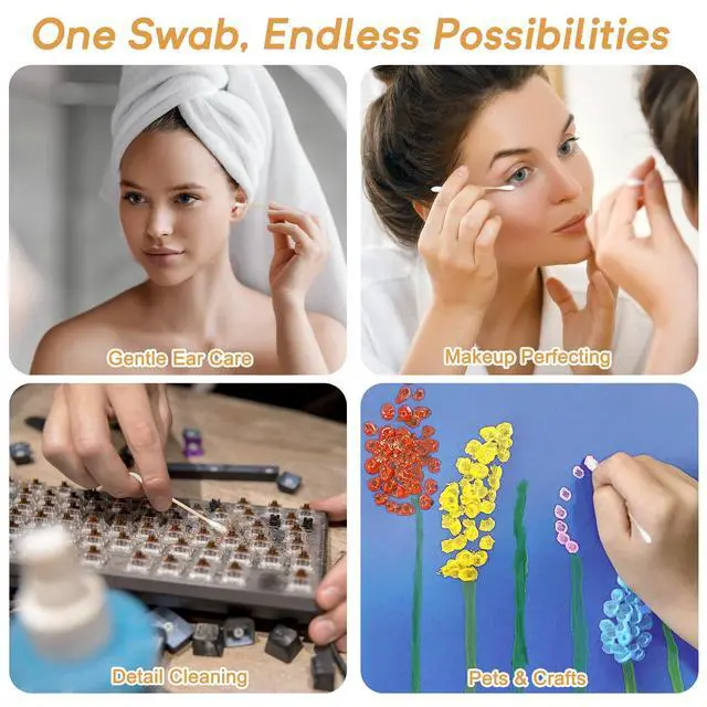 Alt view image 4 of 7 - Bamboo Cotton Swabs, Soft Lint-Free Double Tips, 1000 Count Storage Box